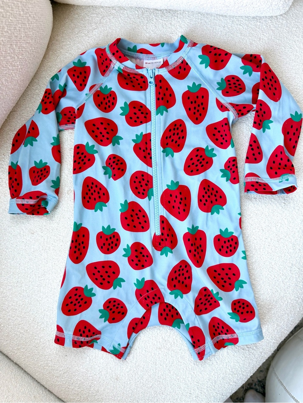 Hanna Andersson Strawberry Print One-Piece Swimsuit - Blue & Red, 18-24 months